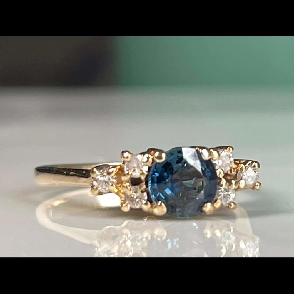 Sapphire Ring 14k Unique Engagement Ring Diamond Blue Sapphire Engagement Ring